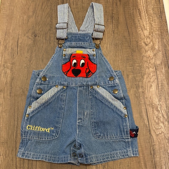 Vintage 2000s Y2K Clifford Big Red Dog Shortalls Overalls Vestbak Toddler 18M